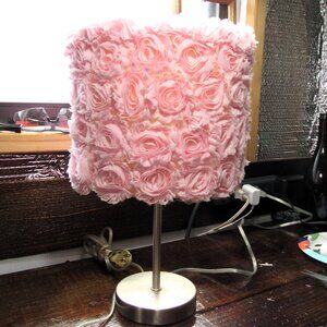 SHABBY CHIC ROSE COVERED LAMP SHADE PINK CLOTH ROSES 8" X 9"